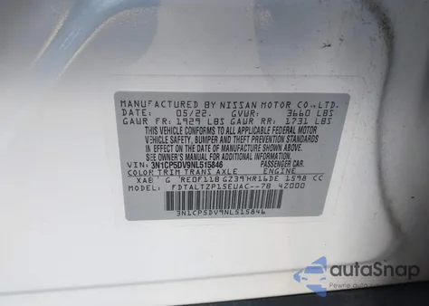 2022 Nissan Kicks Sr Xtronic Cvt z USA, uszkodzony, nr VIN 3N1CP5DV9NL515846